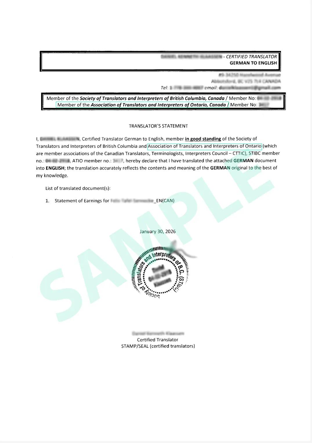 Certificate sample